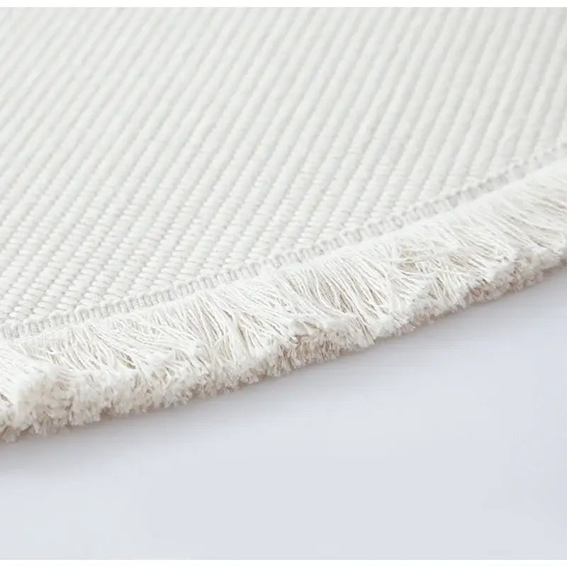 White textured rug with ribbed weave and fringed edges for decorbites bohemian ethnic round area room decor