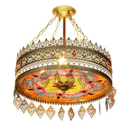 Gold-toned ornate decorbites bohemian exotic pendant lights with colorful gemstones and heart-shaped metal ornaments for dining room