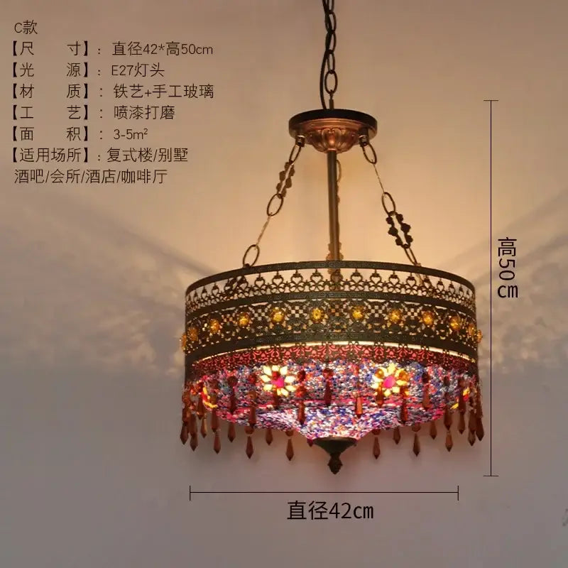 Ornate brass pendant lights with intricate mosaic glass panels and amber beads decorbites bohemian exotic stained design