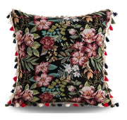 Black bohemian flower cushion cover with embroidered pink red green floral pattern and colorful tassels for living room decorbites bohemian flower