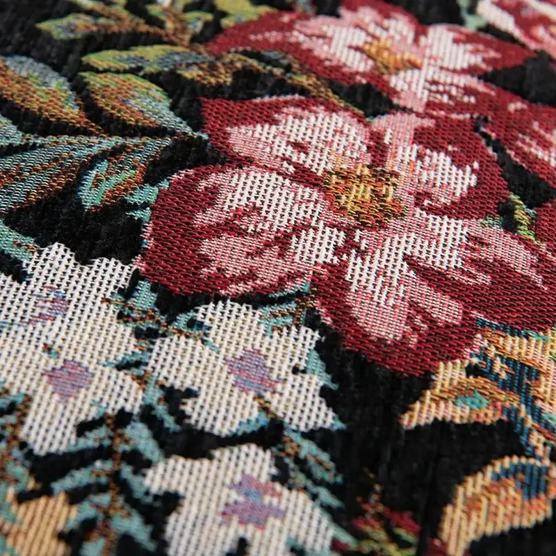 Richly woven decorbites bohemian flower cushion cover with bold red and pink roses on black floral living room pillow case