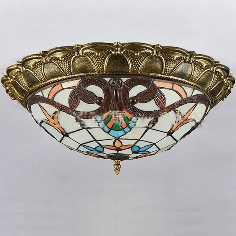 Bohemian glass ceiling light amber stained glass lamp with gold metal frame and floral bird motifs by decorbites ceiling light