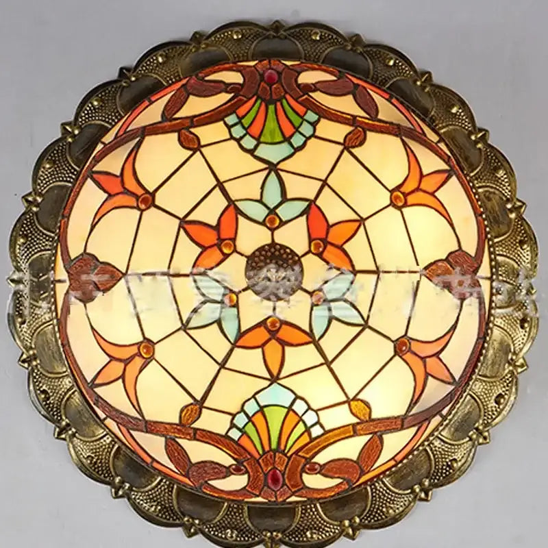 Bohemian glass ceiling light with amber stained glass floral patterns in antique brass frame for bedroom decorbites bohemian glass ceiling