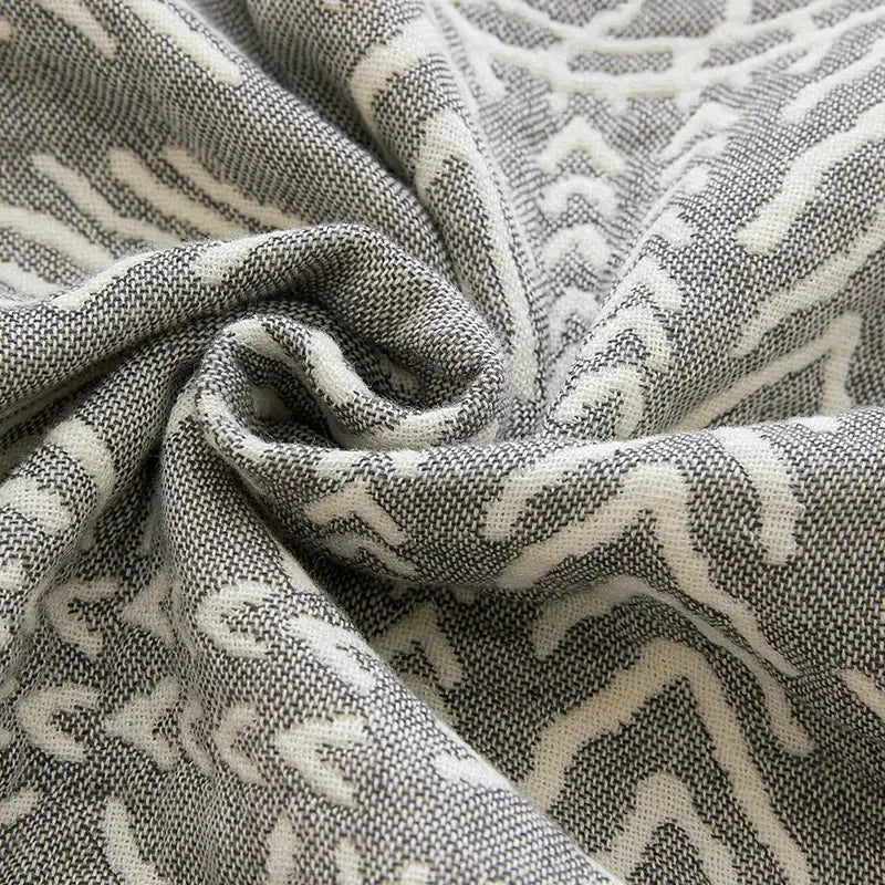 Bohemian gray and white cotton throw blanket with a geometric pattern perfect for bedroom decorbites bohemian cotton use