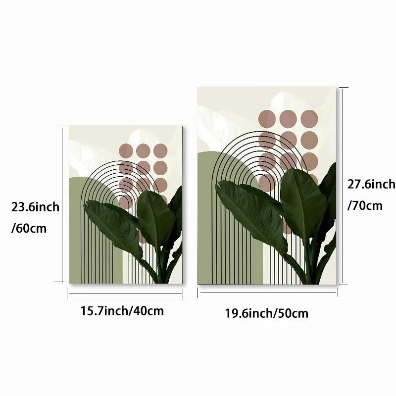 Bohemian Green Leaves Canvas Wall Art Trio - Posters