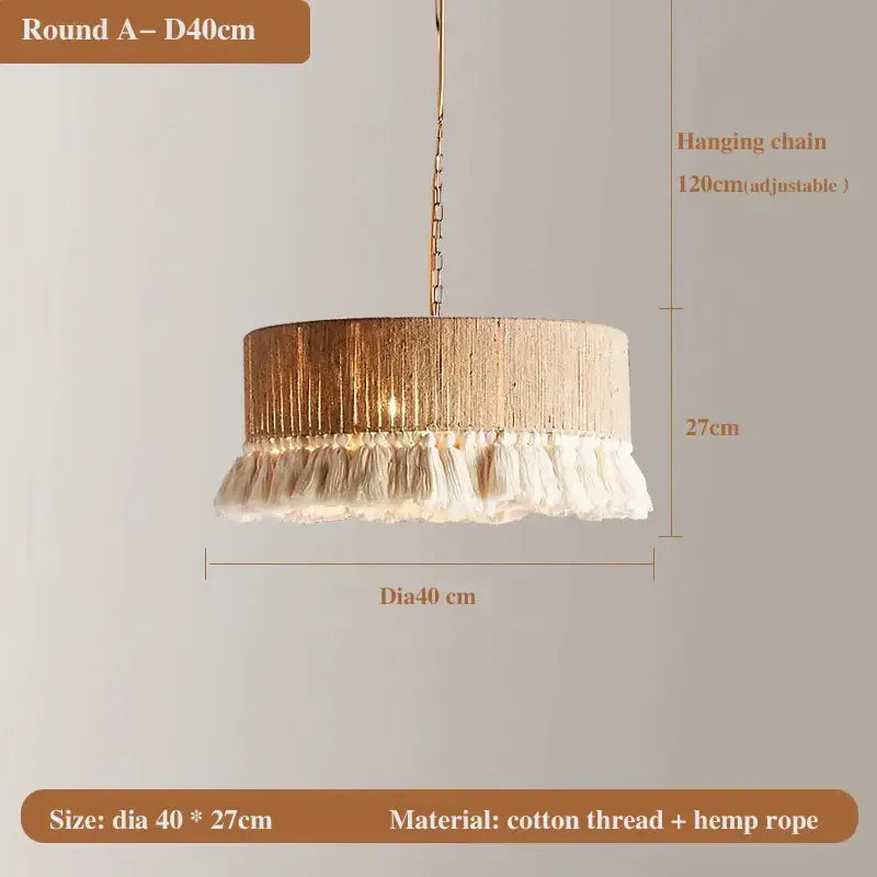 Bohemian hemp rope pendant light with white tassel fringe woven from cotton thread for dining room decorbites bohemian hemp