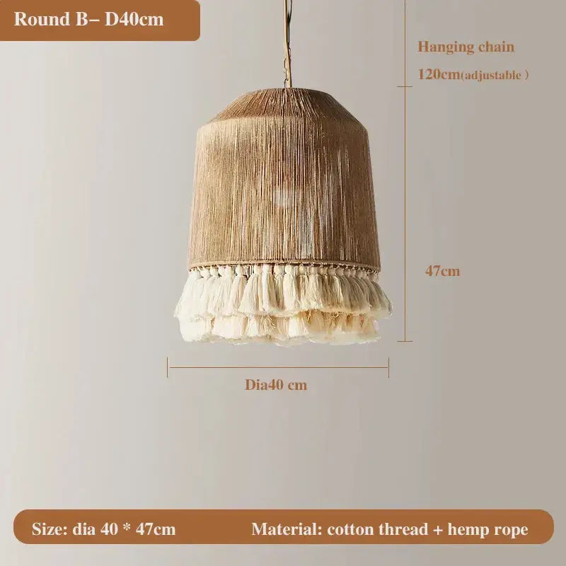 A rustic bohemian hemp rope pendant light with cream tassels made from cotton thread for dining room decorbites bohemian hemp