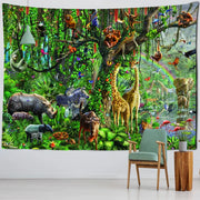 Bohemian jungle animal tapestry wall hanging featuring colorful giraffes zebras and monkeys for children room decorbites jungle animal decor