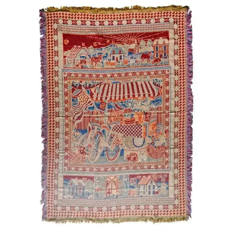 Vintage-style woven tapestry bohemian knitted sofa cover in reds blues and creams for living room decorbites bohemian knitted sofa