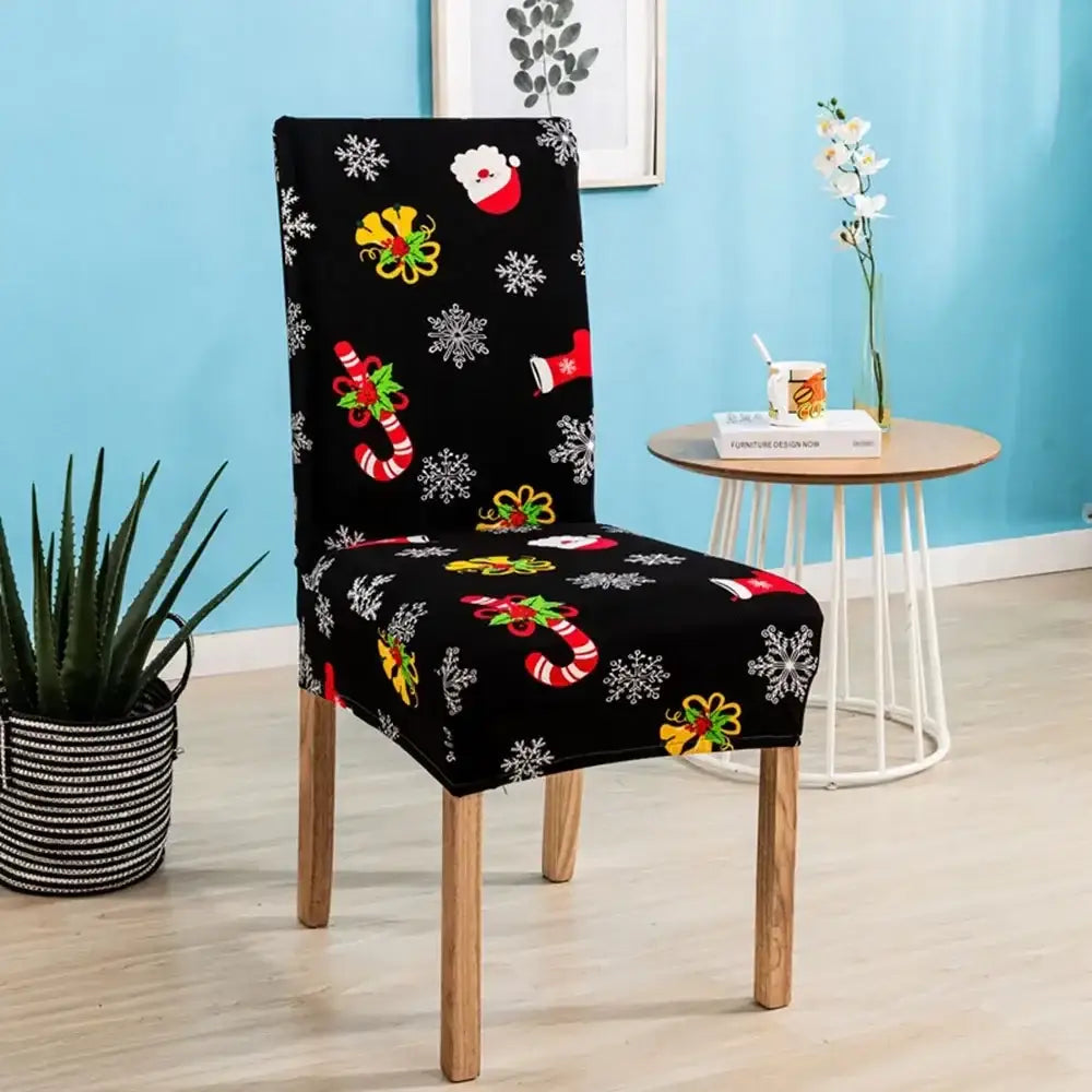 Black stretchy decorbites bohemian mandala chair cover with festive christmas motifs for dining room slipcover
