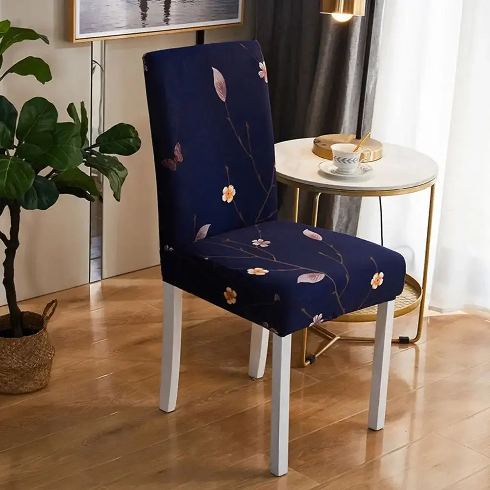 Navy blue decorbites bohemian mandala stretch chair cover with floral and butterfly pattern for dining room slipcover