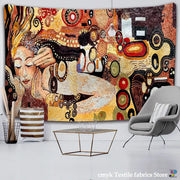 Vibrant decorbites bohemian mosaic tapestry wall art with stylized figures and swirling patterns in warm earthy tones