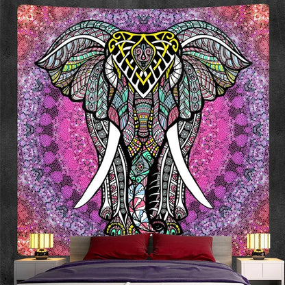 Bohemian purple and pink elephant god mandala tapestry with intricate tribal patterns for decorbites elephant god decor