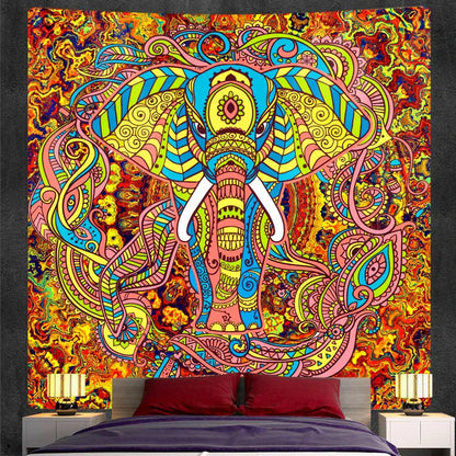 Bohemian purple and pink elephant god mandala tapestry with vibrant psychedelic elephant decorbites elephant god patterns