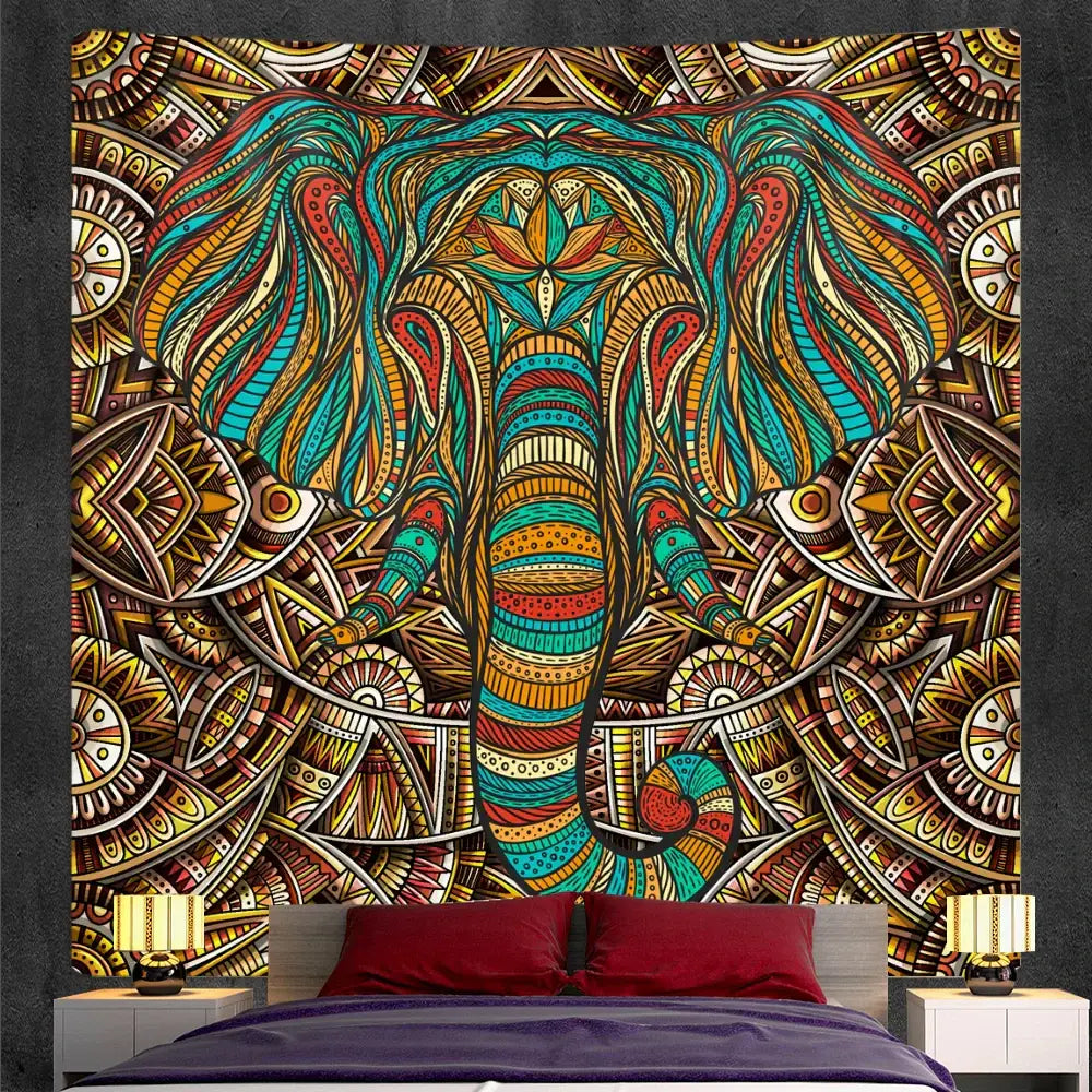 Vibrant turquoise and gold elephant god mandala tapestry with intricate patterns for bohemian bedroom decorbites elephant god decor