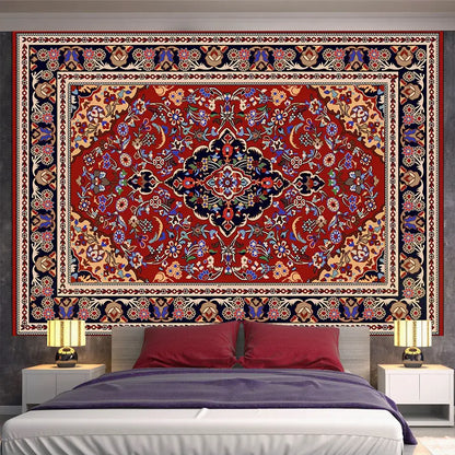 Vibrant red and blue indian mandala tapestry with intricate floral designs hanging as decorbites indian mandala wall decor