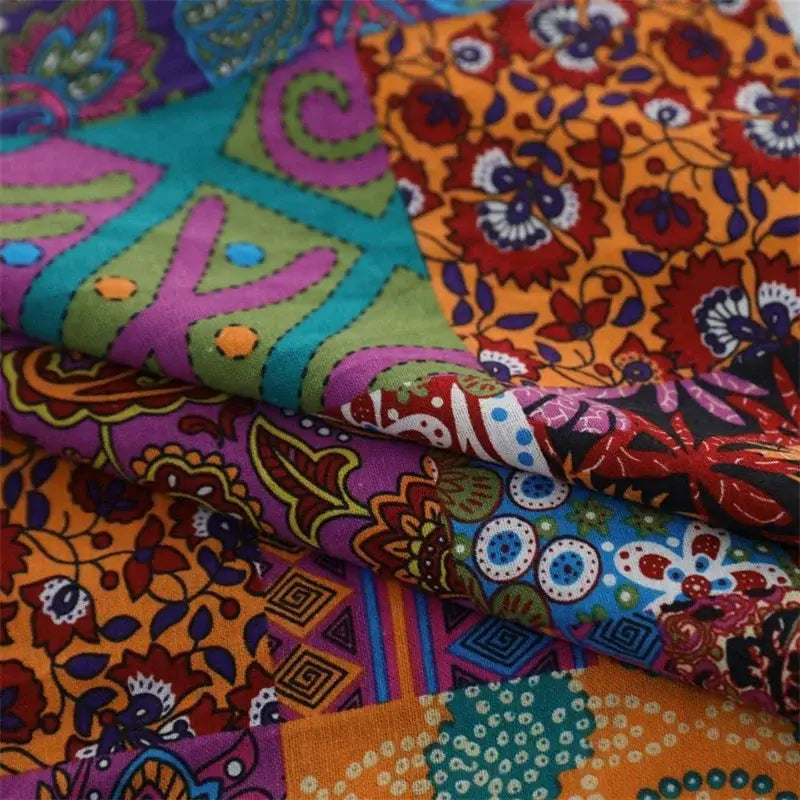 Bohemian retro purple and yellow cotton linen curtains featuring vibrant patchwork ethnic fabric for living room decorbites bohemian retro