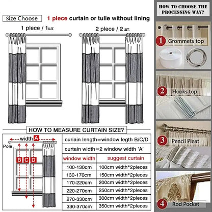 Gray and white cotton linen two-piece curtain with grommet top and striped lower section for decorbites bohemian retro ethnic decor
