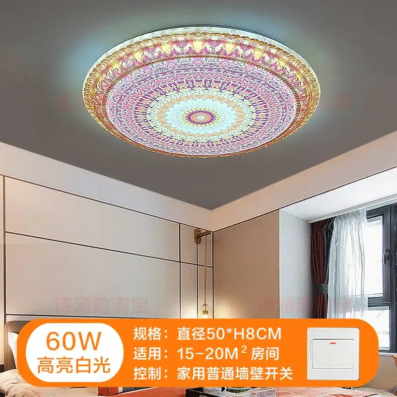 Bohemian romantic art ceiling lamp with vibrant pink purple gold mandala design for living room decorbites bohemian romantic