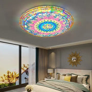 Vibrant bohemian romantic art ceiling lamp with radiant rainbow mosaic and gold-trimmed edges for living room decorbites