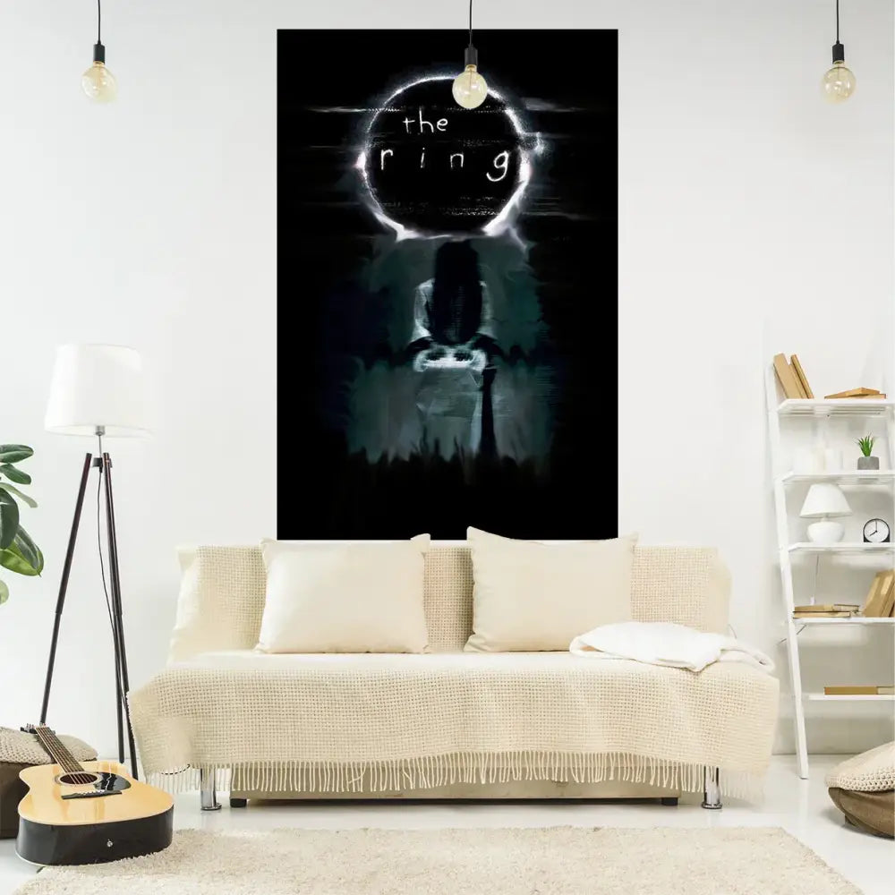 Black and white the ring movie poster bohemian sadakos wall tapestry in blue fabric decor by decorbites bohemian sadakos