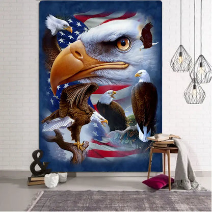 Vibrant american eagle-themed bohemian sun moon flag wall hanging tapestry featuring dynamic bald eagles decorbites bohemian sun