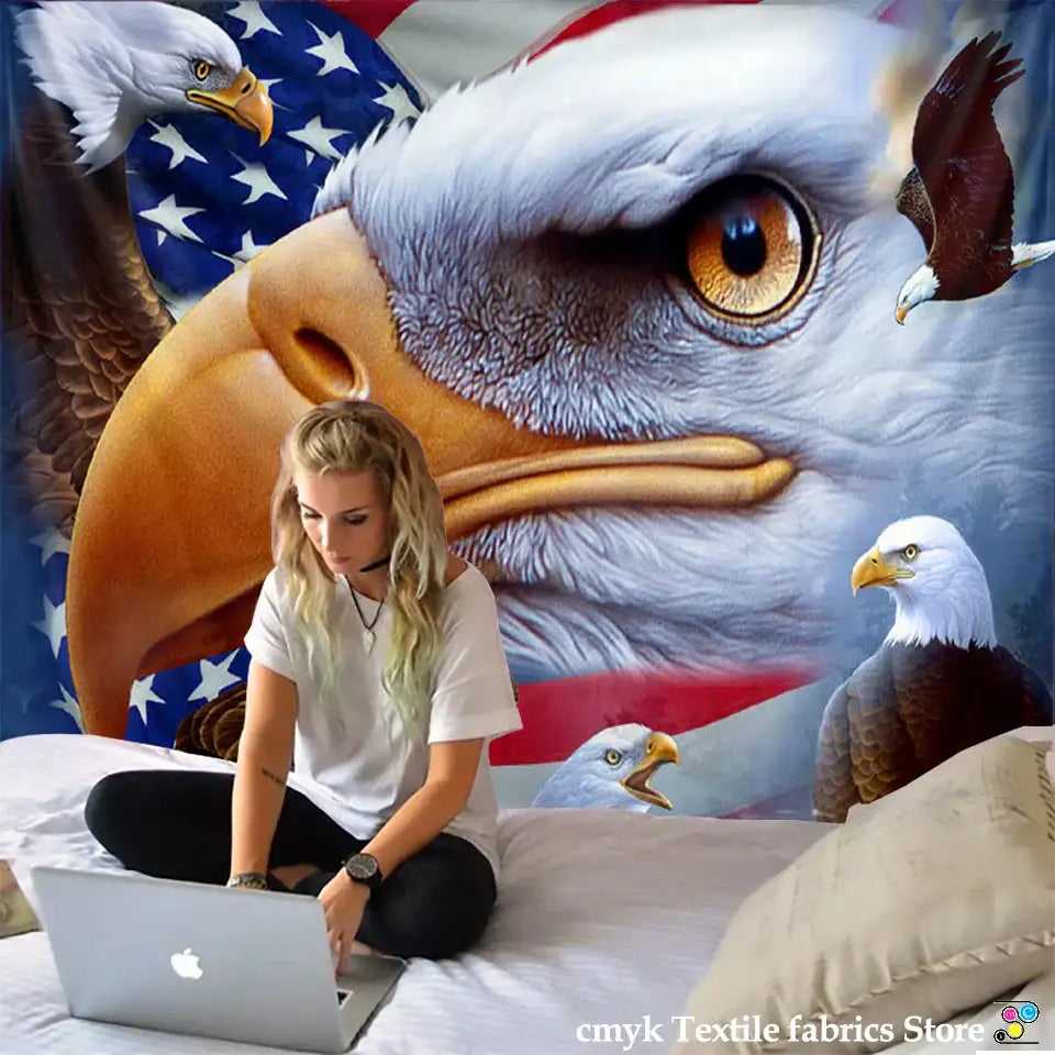 Bohemian sun moon american eagle flag wall hanging tapestry featuring a detailed bald eagle on flag decorbites bohemian sun