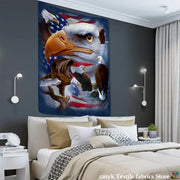 Vibrant bohemian sun moon wall tapestry featuring bald eagles with outstretched wings and american flag decorbites bohemian sun