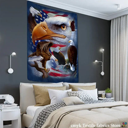 Vibrant bohemian sun moon wall tapestry featuring bald eagles with outstretched wings and american flag decorbites bohemian sun