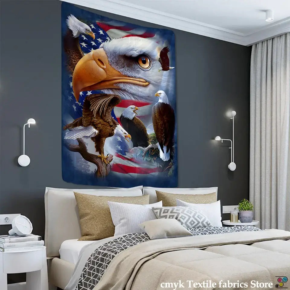 Vibrant bohemian sun moon wall tapestry featuring bald eagles with outstretched wings and american flag decorbites bohemian sun