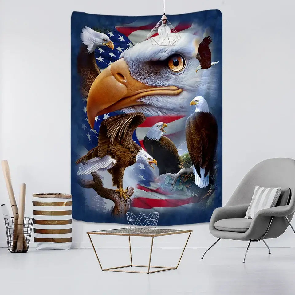 Bohemian sun moon american eagle flag wall hanging tapestry features vibrant bald eagles with red white and blue decorbites bohemian sun