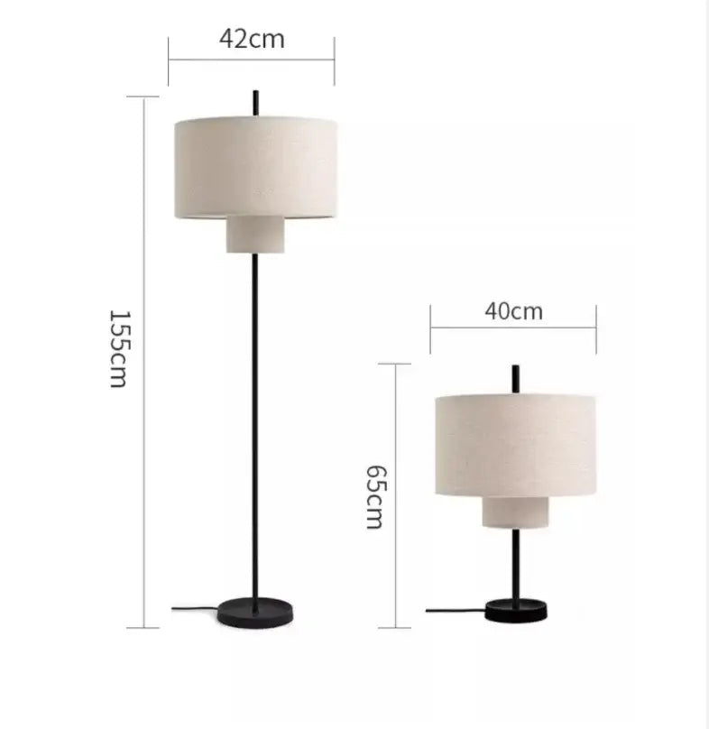 Minimalist black metal floor lamp with cream fabric shade complementing decorbites bohemian wabi sabi pendant lamps