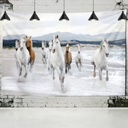Bohemian white and brown horse print wall hanging tapestry decorbites 3d print on brick wall for living room decor