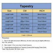 Boho band tapestry flag with measurements in cm and inches for decorbites boho band wall art and bedspread use