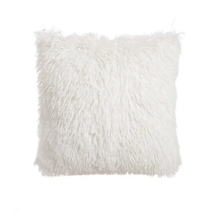 White faux fur throw pillow with plush shaggy texture and slightly frayed edges for decorbites beige tufted cushion cover