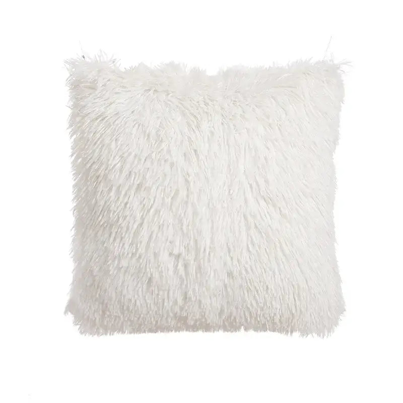 White faux fur throw pillow with plush shaggy texture and slightly frayed edges for decorbites beige tufted cushion cover