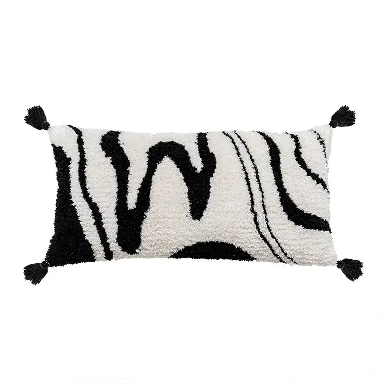 Black and white textured boho big eye tufted cushion cover with tassels for bedroom and living room decorbites boho big