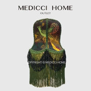 Medici home outlet ornate green and black beaded fringe lampshade with embroidered phoenix boho bird floral jacquard design