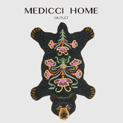 Boho black bear rug featuring black embroidered fabric with purple green and orange floral patterns for bedroom decorbites use