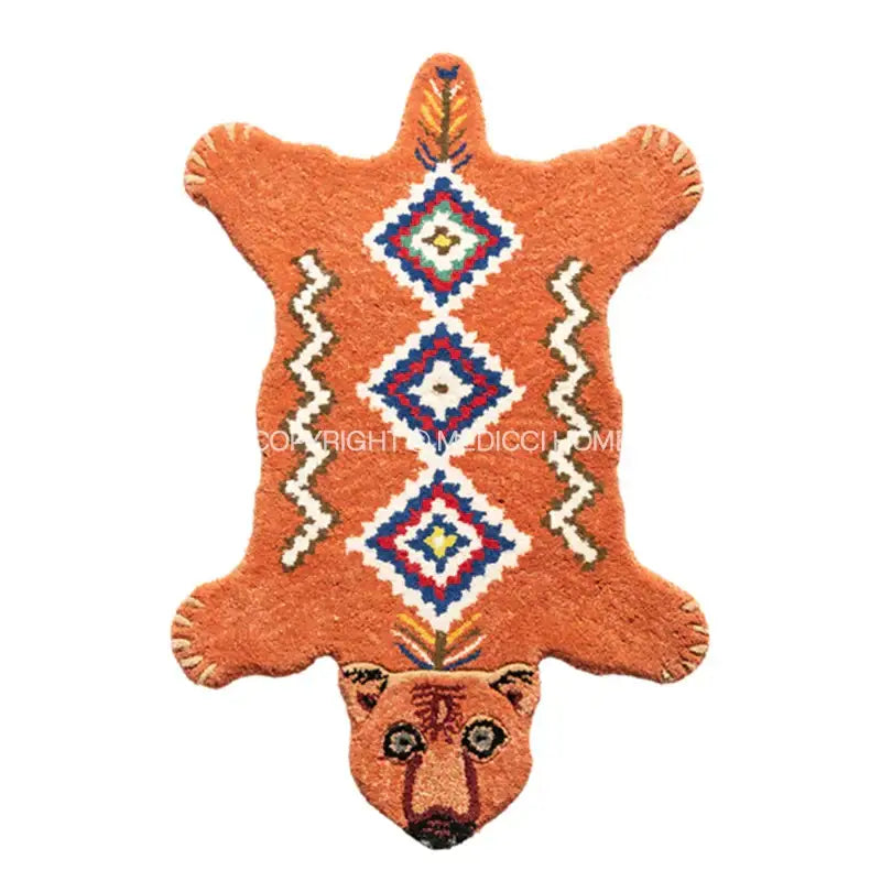 Orange bear-shaped rug with blue red and white geometric patterns for decorbites boho black bear bedroom carpet