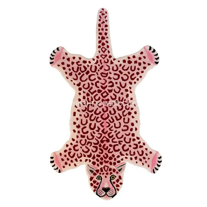 Pink leopard-print boho black bear rug with floral embroidery and cartoon paws for bedroom decorbites boho black use