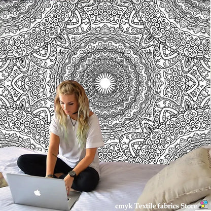 Black and white intricate mandala tapestry wall hanging by decorbites indian mandala for boho bedroom decor