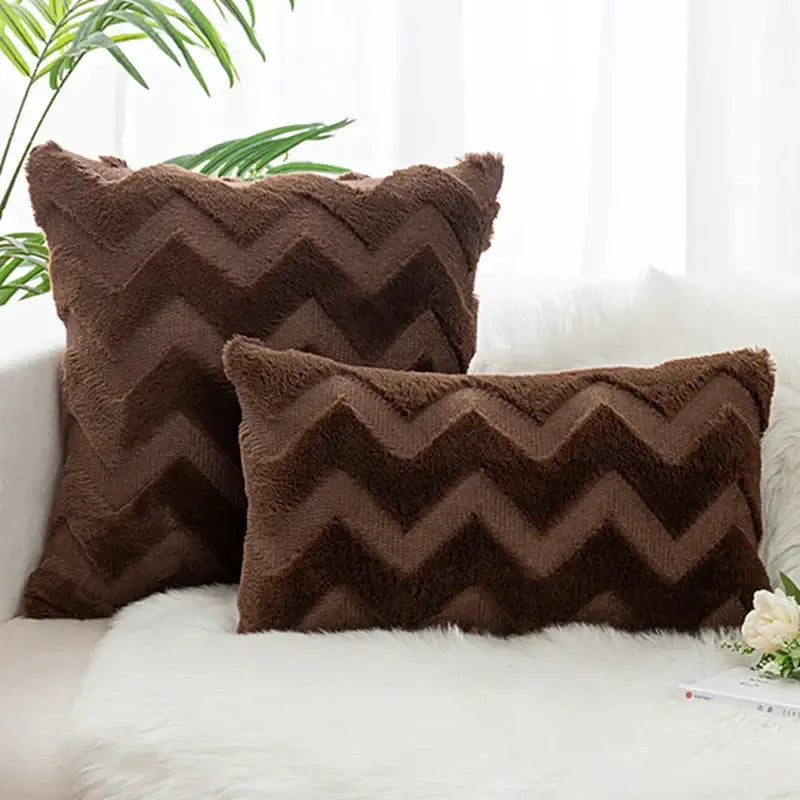 Brown fuzzy throw pillow cover with textured chevron pattern for decorbites boho chic bedroom decorbites boho chic pillow