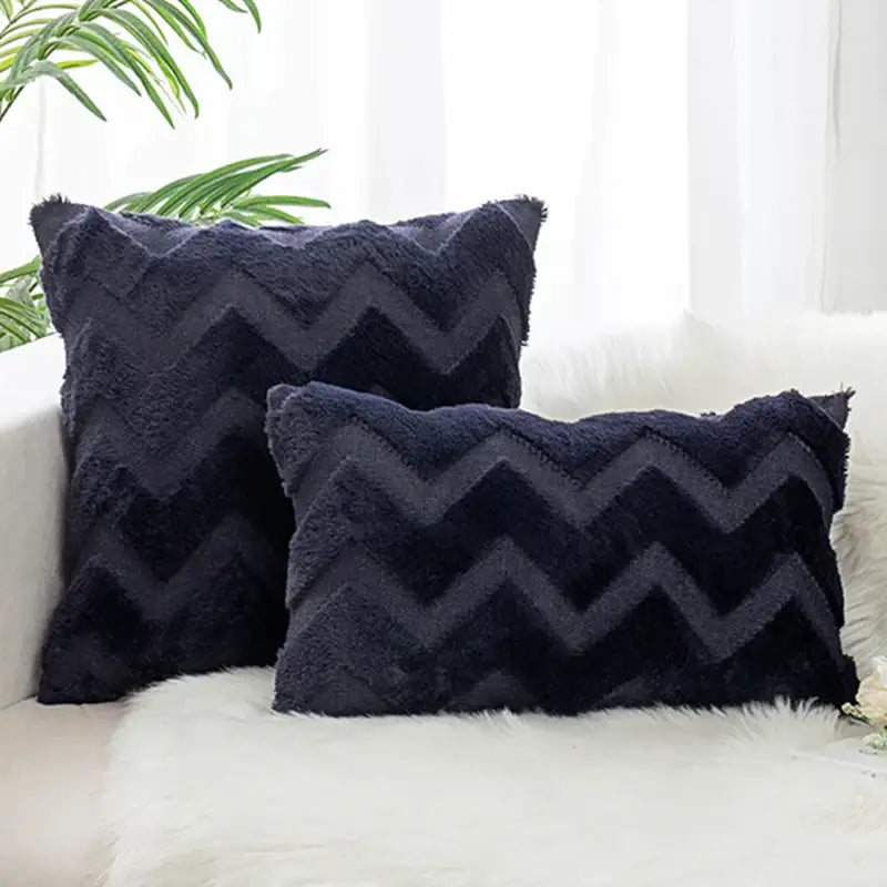 Navy blue fuzzy throw pillow cover with textured chevron pattern for decorbites boho chic bedroom decorbites boho chic pillow