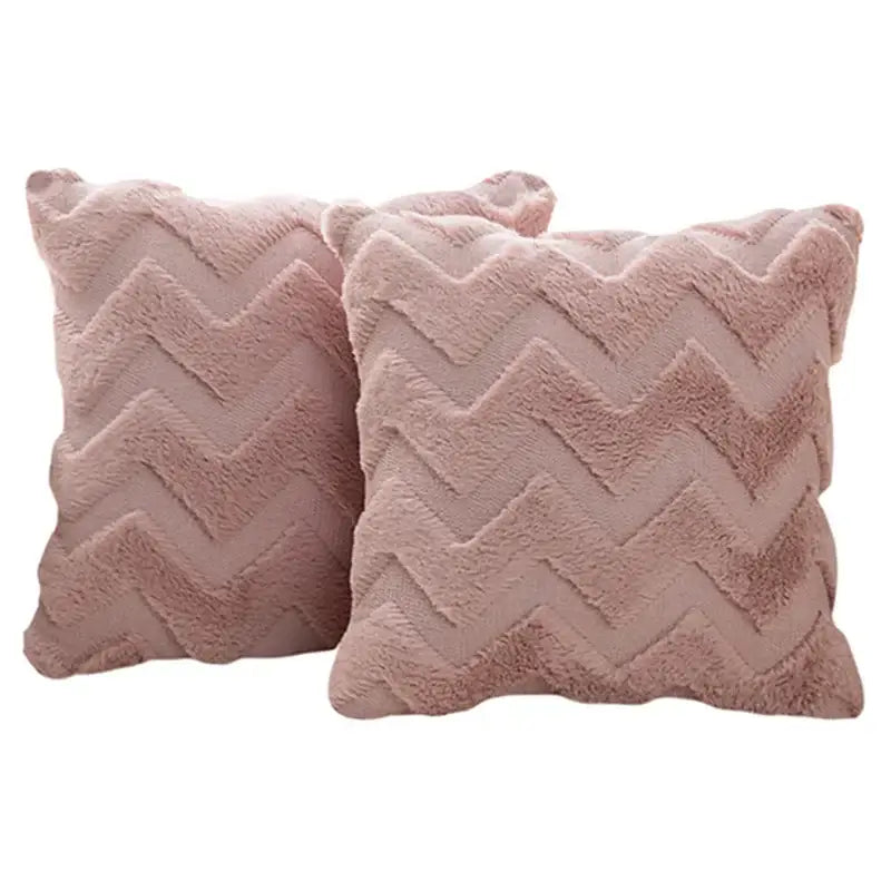 Soft blush pink chevron-patterned plush throw pillow cover with white faux fur decorbites boho chic pillow for bedroom decor