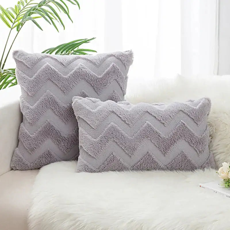Soft gray fuzzy throw pillows with textured chevron pattern boho chic pillow cover for decorbites bedroom decor