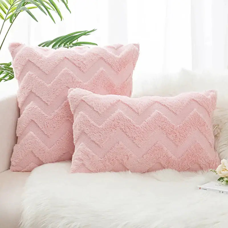 Soft pink fuzzy throw pillow cover with textured chevron pattern boho chic pillow for decorbites bedroom decor