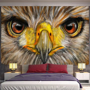 Boho colorful owl tapestry wall hanging with detailed hawk face featuring intense orange eyes for bedroom decorbites decor