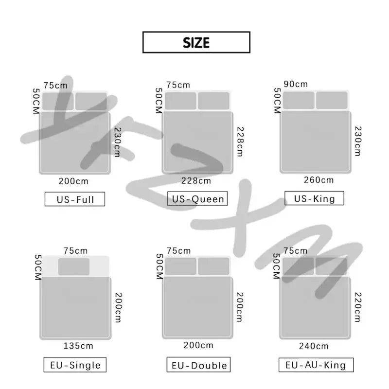 Gray schematic diagram showing mattress dimensions for boho cream and beige striped duvet set from decorbites boho stripe collection