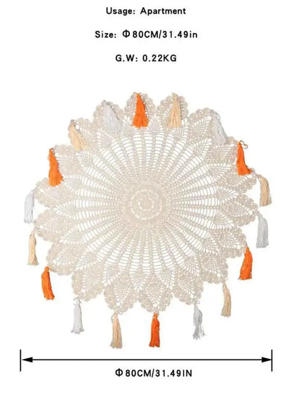 Boho cream decorbites cotton macrame tassel wall hanging with orange and beige cotton macrame tassels for living room decor